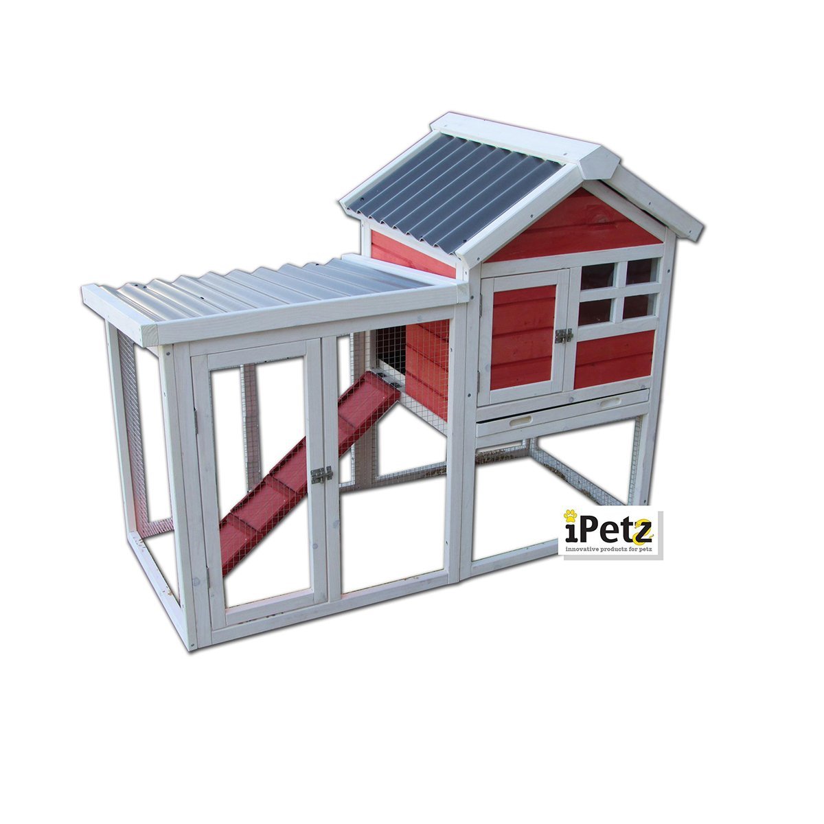 Rabbit Hutch with Loft Tin Roof 125cm 63cm x 96cm IPETZ - Woonona Petfood & Produce