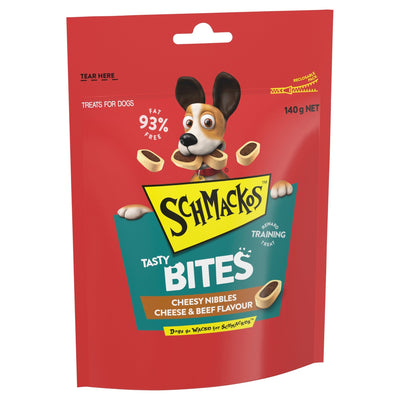 Schmackos Tasty Bites Cheesy Nibbles Cheeses & Beef 140g - Woonona Petfood & Produce