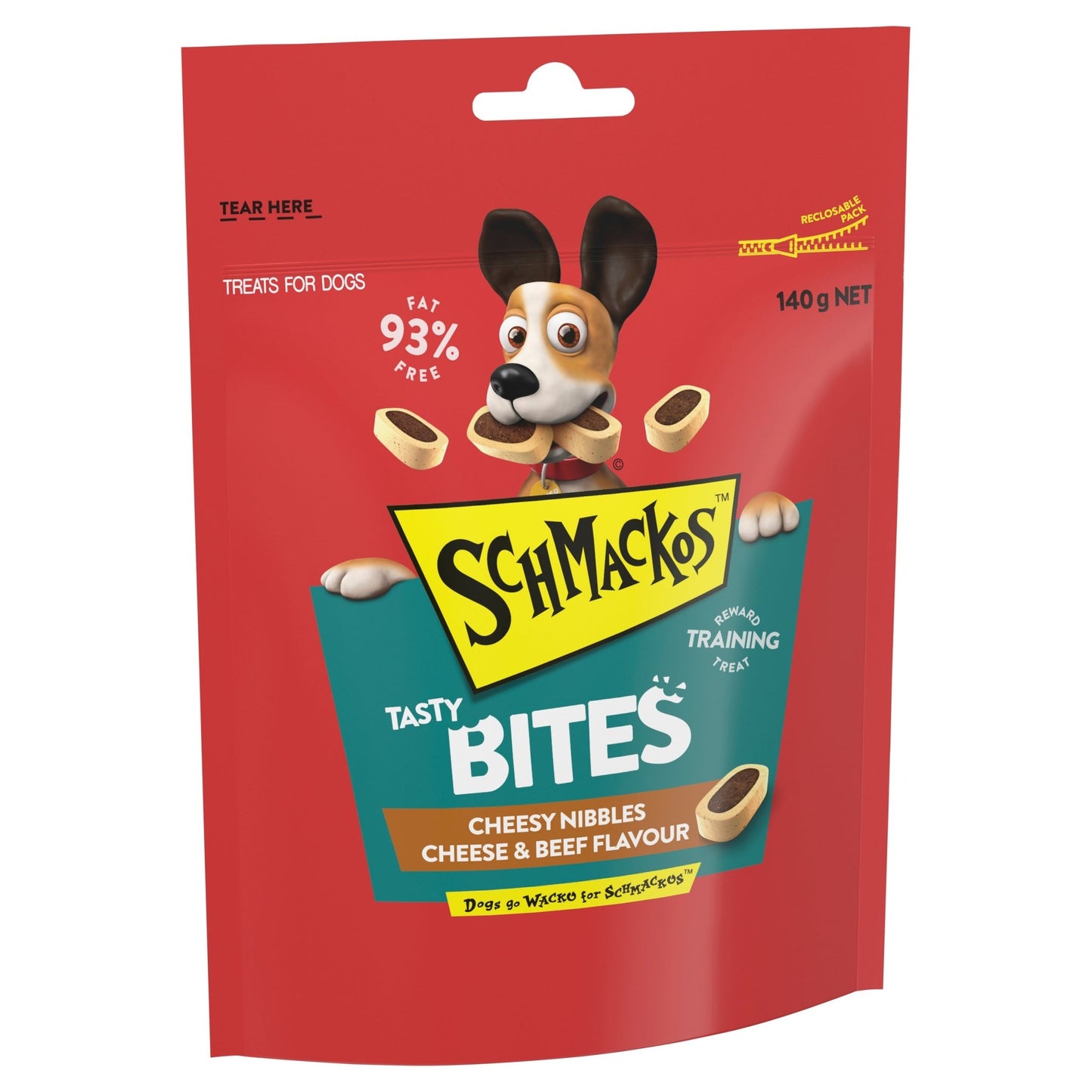 Schmackos Tasty Bites Cheesy Nibbles Cheeses & Beef 140g - Woonona Petfood & Produce