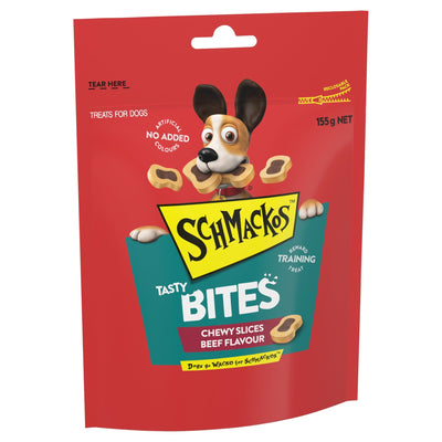 Schmackos Tasty Bites Chewy Slices Beef 155g - Woonona Petfood & Produce