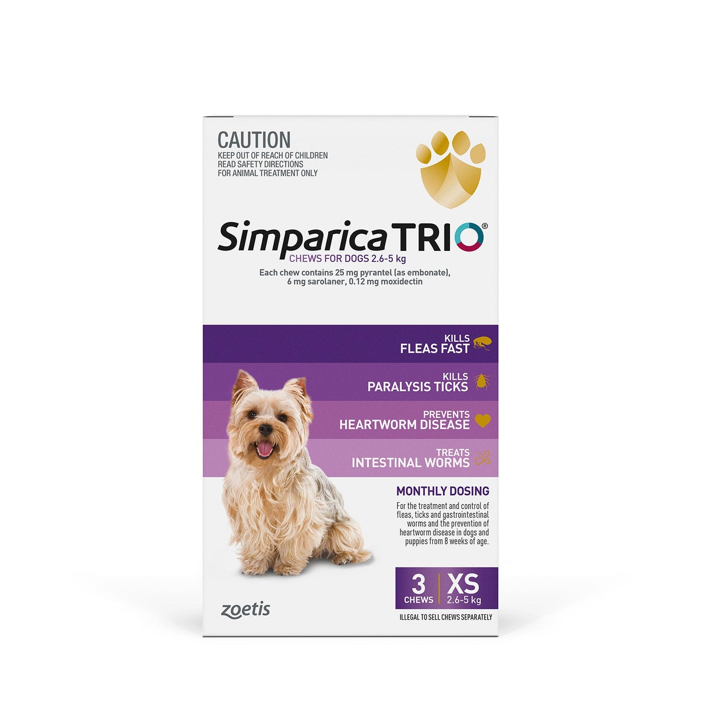 Simparica Trio 2.6kg - 5kg Dog Flea, Tick & Worm Chew 3 Pack - Woonona Petfood & Produce