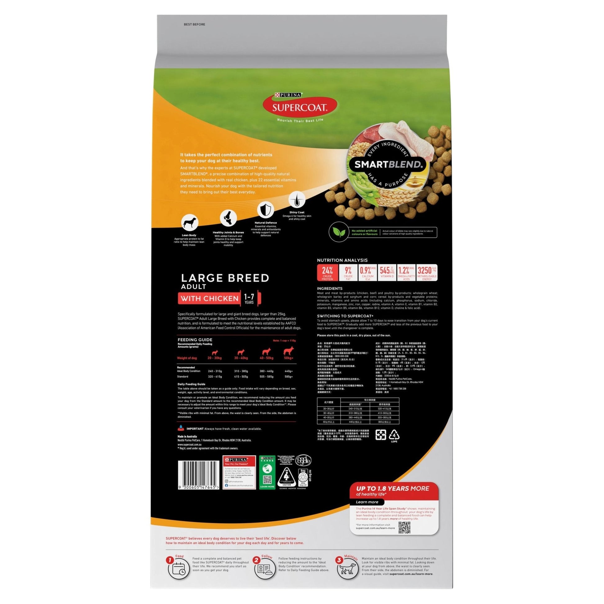 Supercoat Adult Large Breed Chicken 20kg - Woonona Petfood & Produce