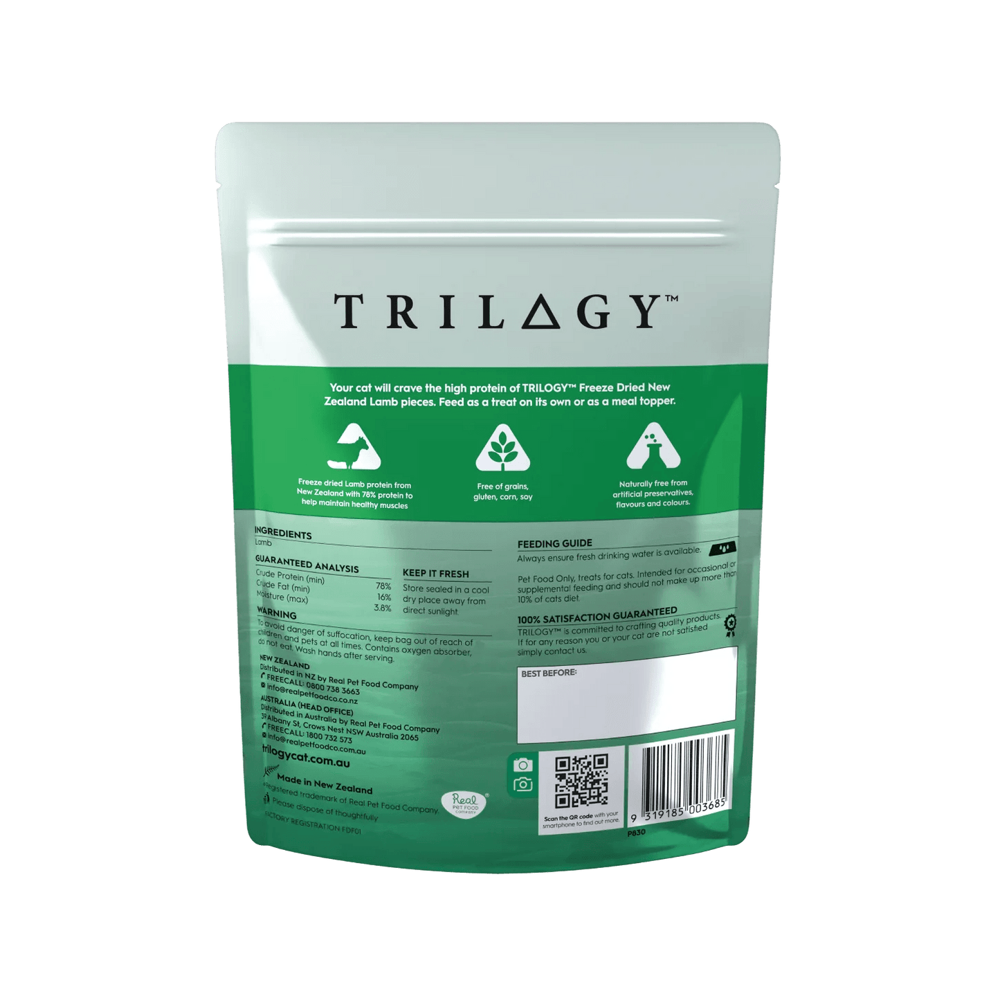 Trilogy Freeze Dried Cat Treats Lamb 50g - Woonona Petfood & Produce