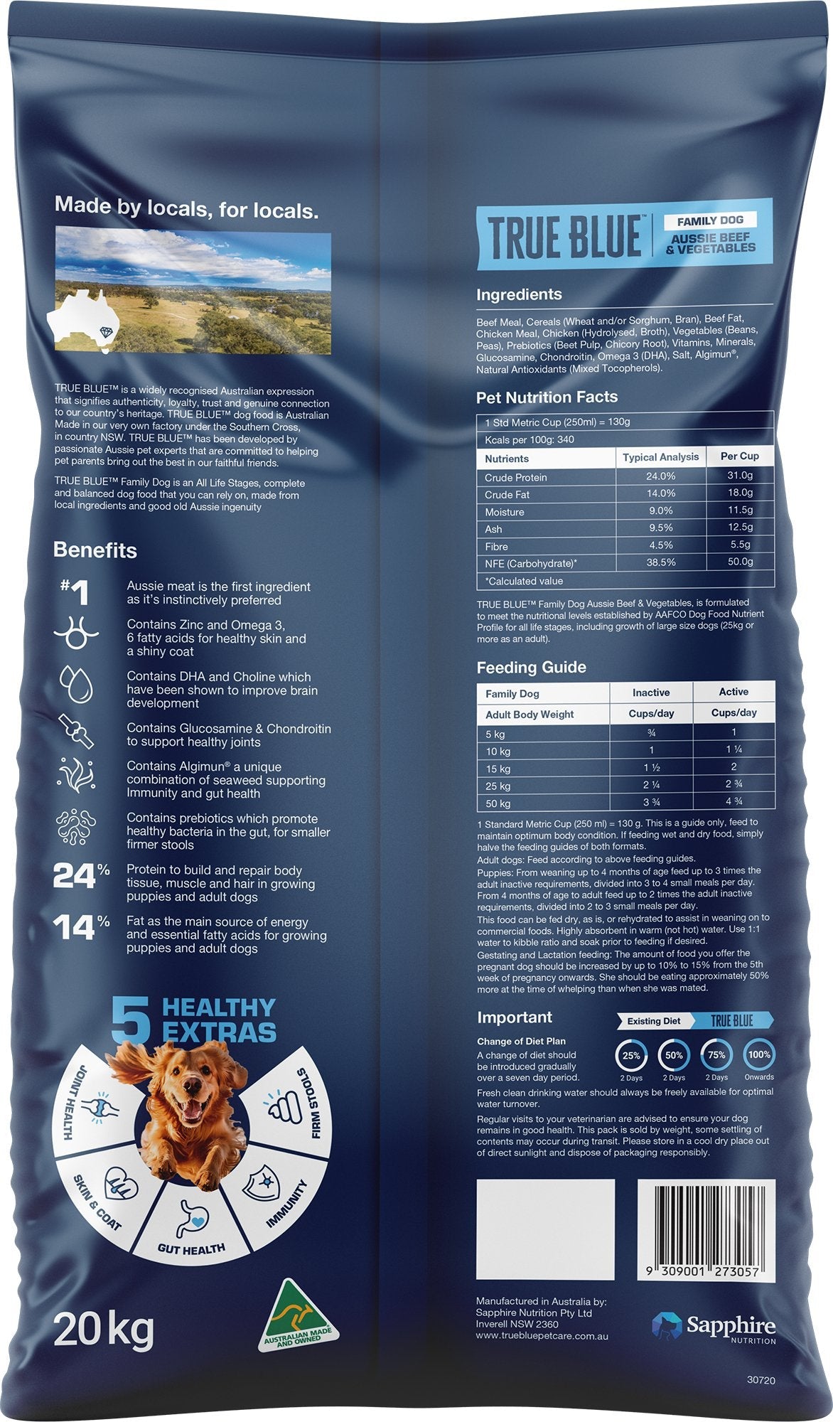 True Blue Family Dry Dog Food Beef & Vegetables 20kg - Woonona Petfood & Produce