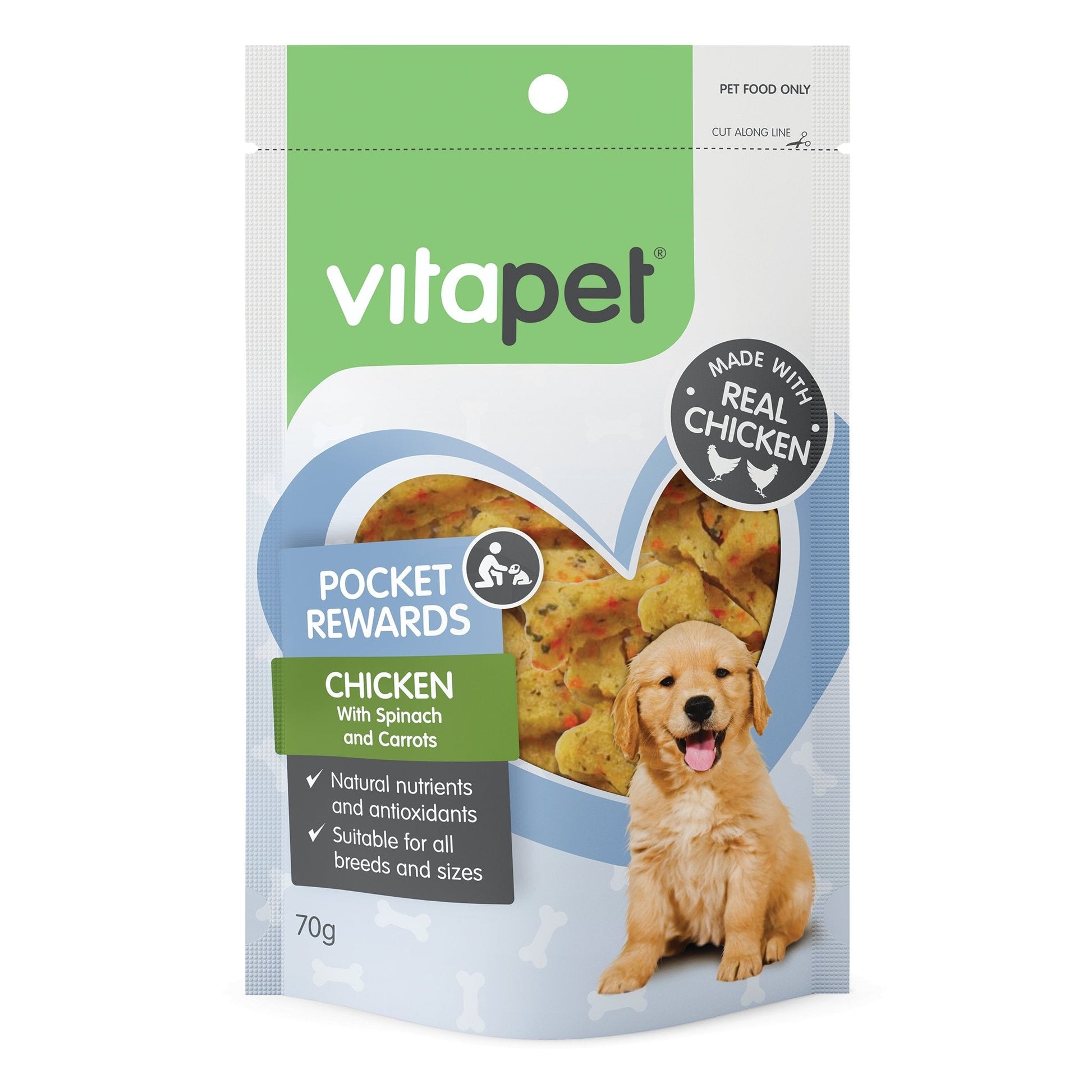 Vitapet Pocket Trainers Chicken With Spinach & Carrot 70g - Woonona Petfood & Produce