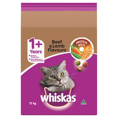 Whiskas Dry Cat Food Adult Beef and Lamb 12kg