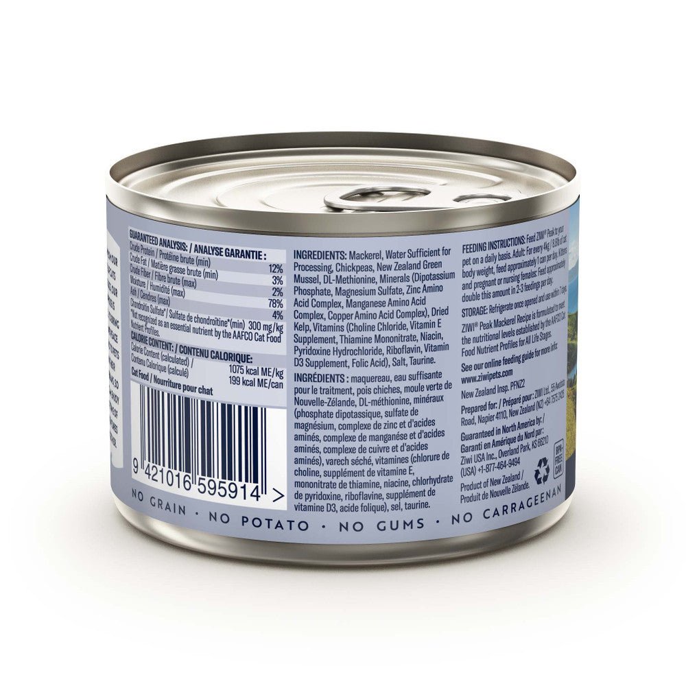 Ziwi Peak Wet Cat Food Mackerel Fish 185g - Woonona Petfood & Produce
