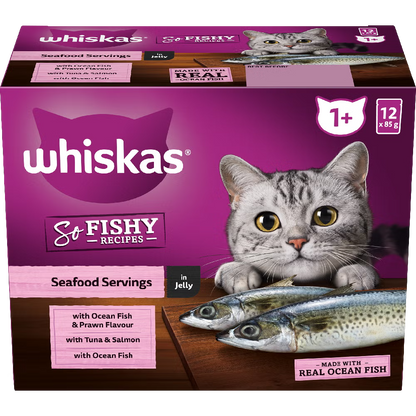 Whiskas Wet Cat Food 12x85g So Fishy Seafood MVMS