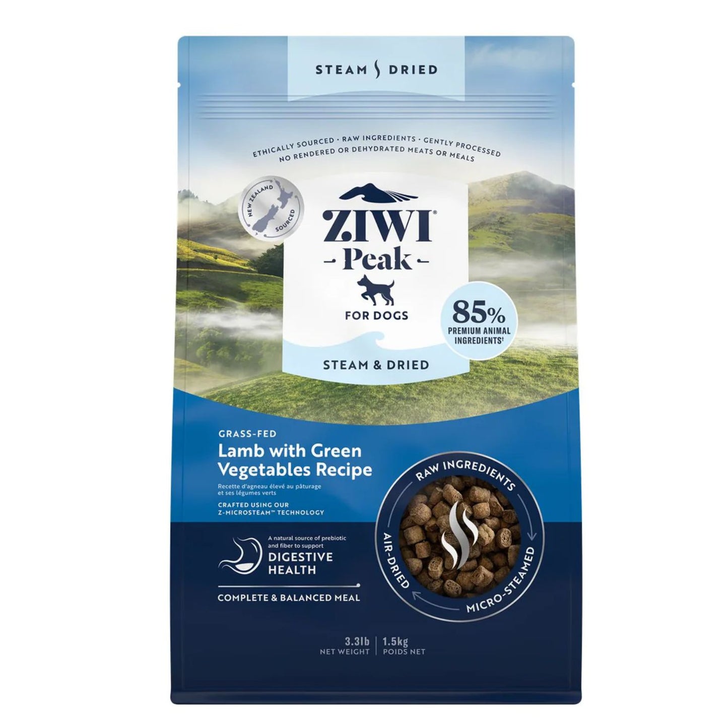 Ziwi Peak Steam Dried Dog Food Lamb and Green Vegetables