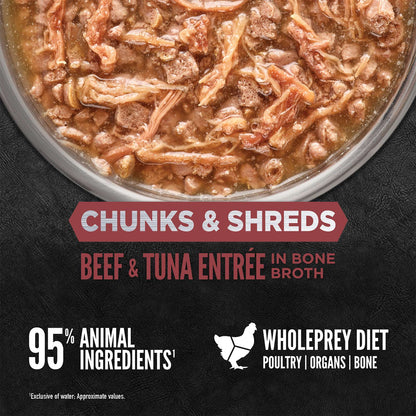 ORIJEN Chunks and Shreds Beef & Tuna Entree in Bone Broth 12 x 85g