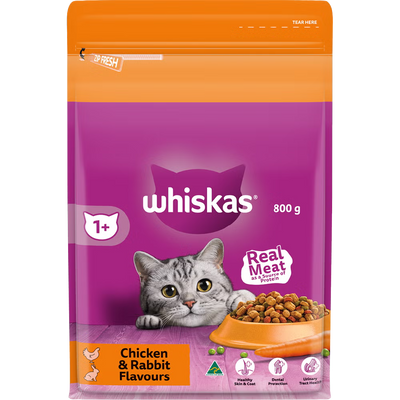 Whiskas Dry Cat Food Adult Chicken & Rabbit 800g