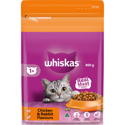 Whiskas Dry Cat Food Adult Chicken & Rabbit 800g