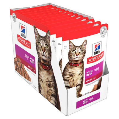 Hill's Science Diet Adult Optimal Care Beef Cat Food pouches 12x85g