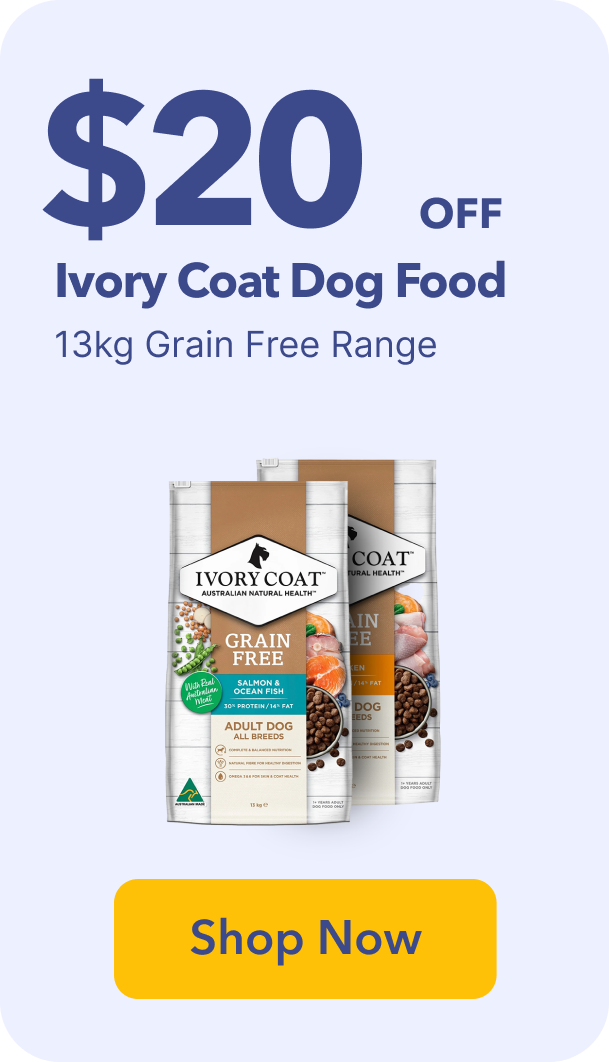 Ivory Coat $20 Off Banner - Woonona Petfoods