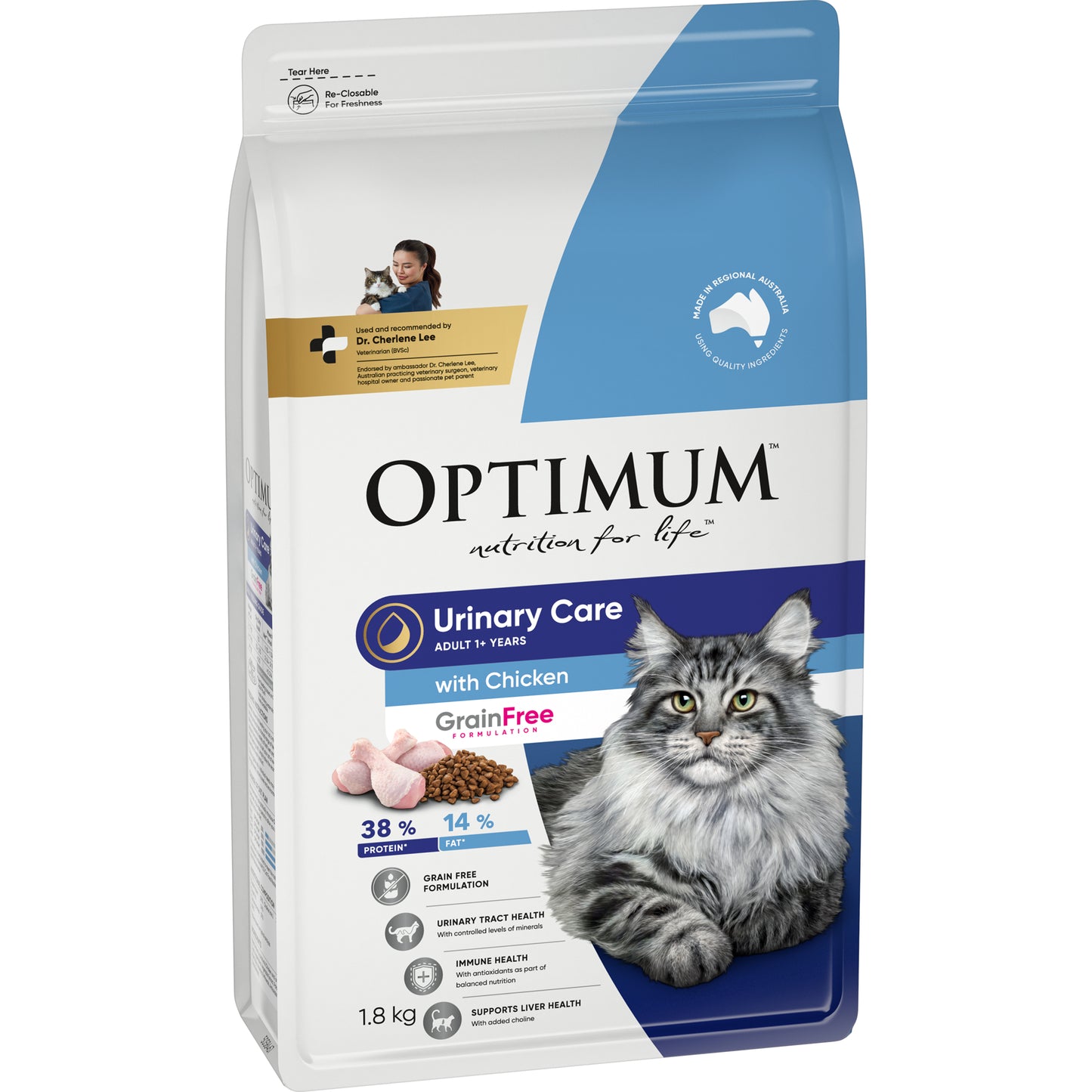 Optimum Grain Free Dry Cat Food Adult Urinary Chicken 1.8kg