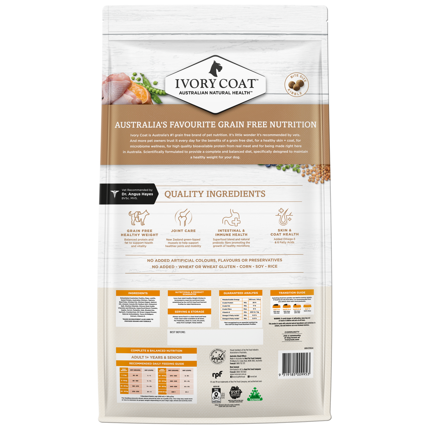 Ivory Coat Grain Free Dry Dog Food Adult Healthy Weight Chicken 13kg