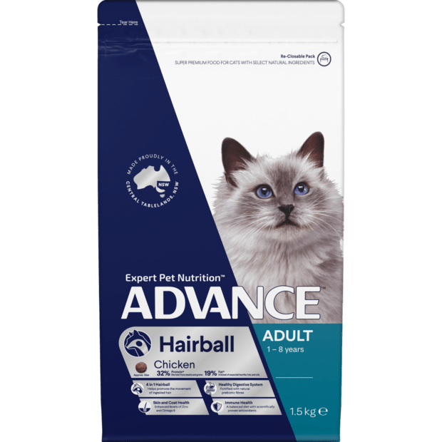 Advance Dry Cat Food Adult Hairball Chicken 1.5kg - Woonona Petfood & Produce