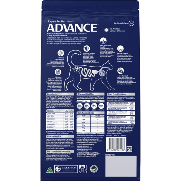 Advance Dry Cat Food Adult Hairball Chicken 1.5kg - Woonona Petfood & Produce