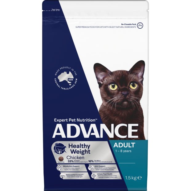 Advance Dry Cat Food Adult Healthy Weight Chicken 1.5kg - Woonona Petfood & Produce