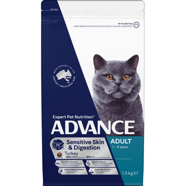 Advance Dry Cat Food Adult Sensitive Turkey and Rice 1.5kg - Woonona Petfood & Produce