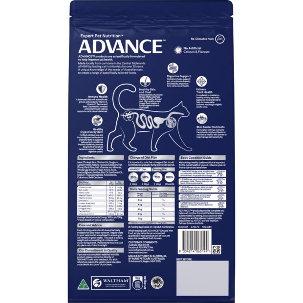 Advance Dry Cat Food Adult Sensitive Turkey and Rice 1.5kg - Woonona Petfood & Produce