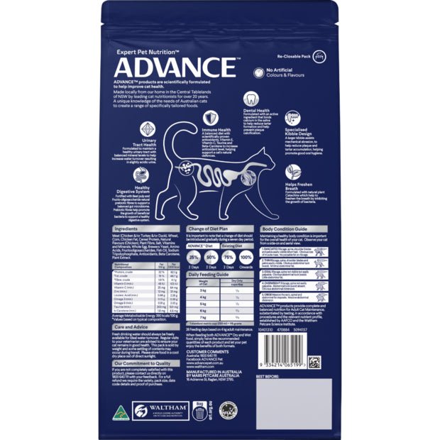 Advance Dry Cat Food Adult Triple Action Dental Chicken 3.5kg - Woonona Petfood & Produce