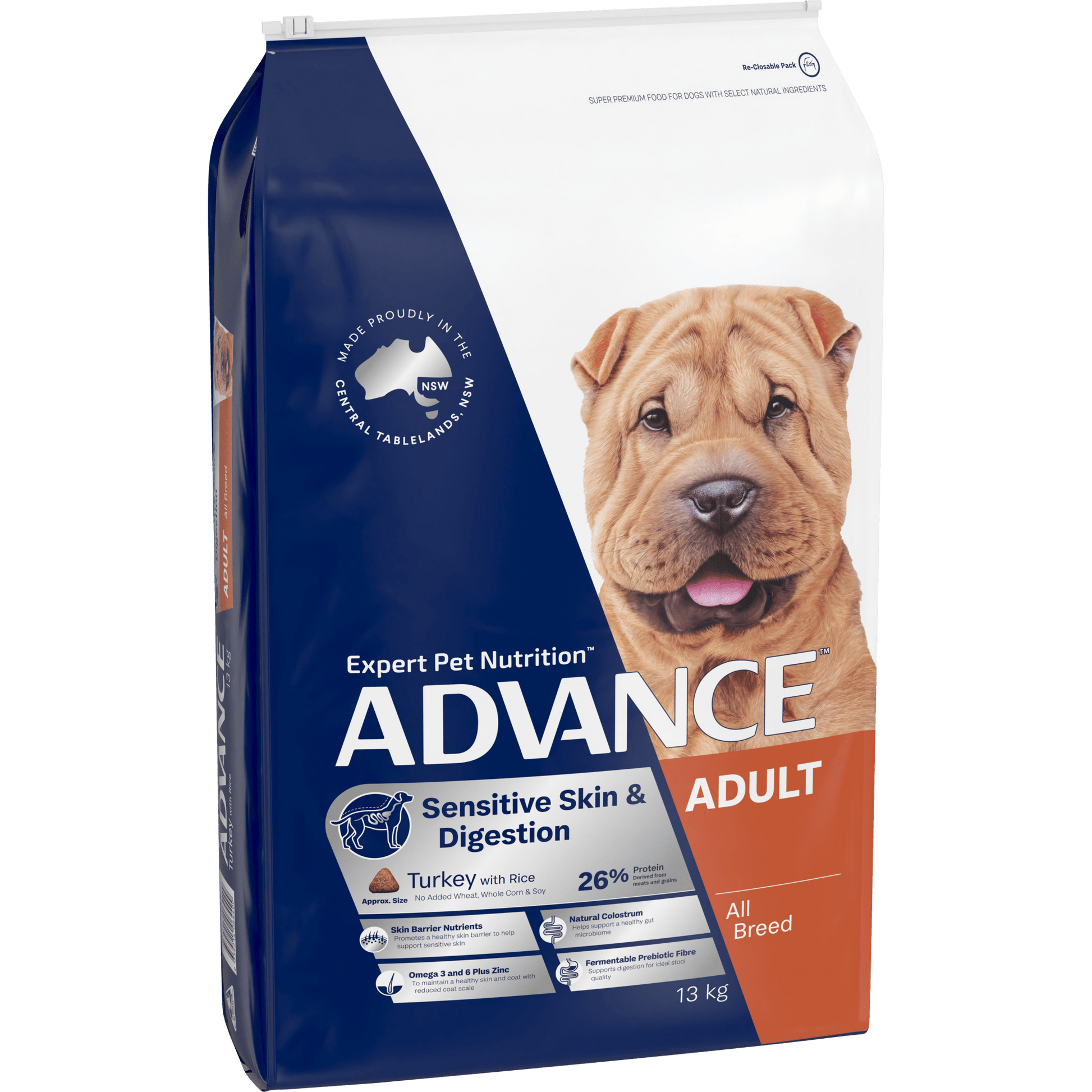 Advance Dry Dog Food Adult Sensitive Skin Turkey and Rice 13kg - Woonona Petfoods