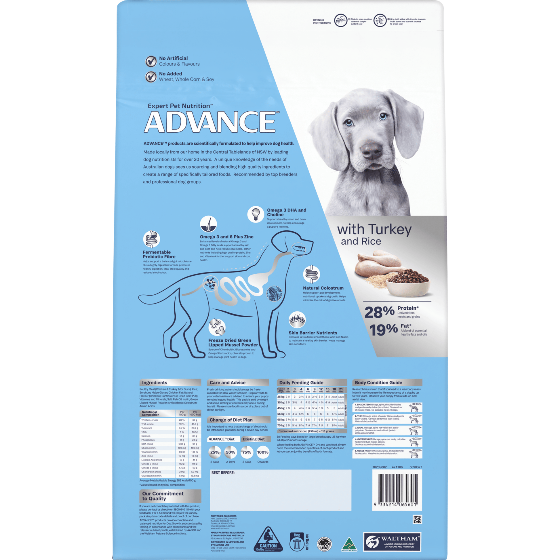 Advance Dry Dog Food Puppy Large Breed Sensitive Skin and Digestive with Turkey and Rice - Woonona Petfoods