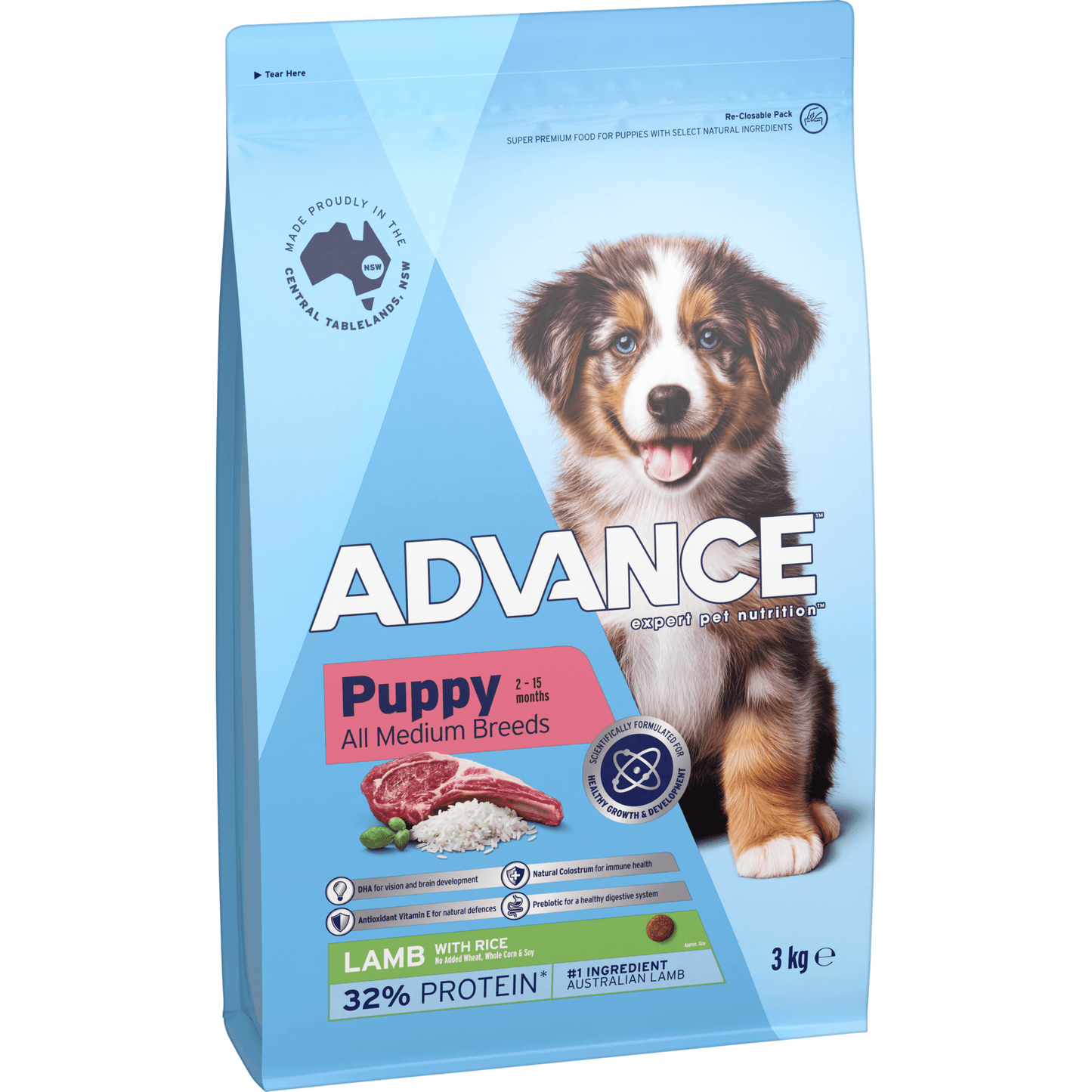 Advance Dry Dog Food Puppy Medium Breed Lamb and Rice 3kg - Woonona Petfoods