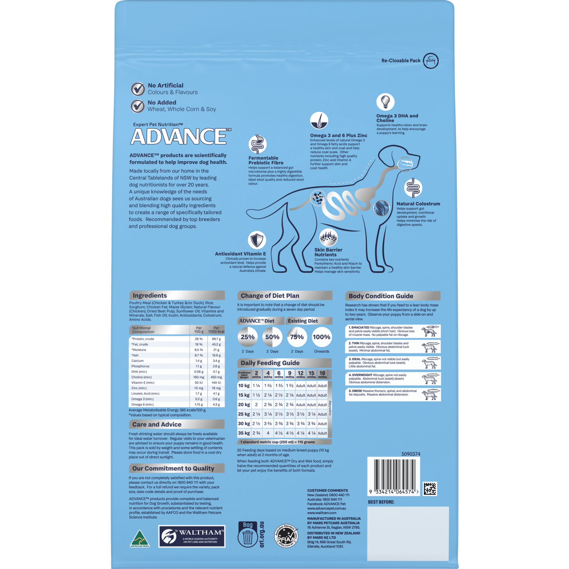 Advance Dry Dog Food Puppy Medium Breed Sensitive Skin and Digestive with Turkey and Rice - Woonona Petfoods