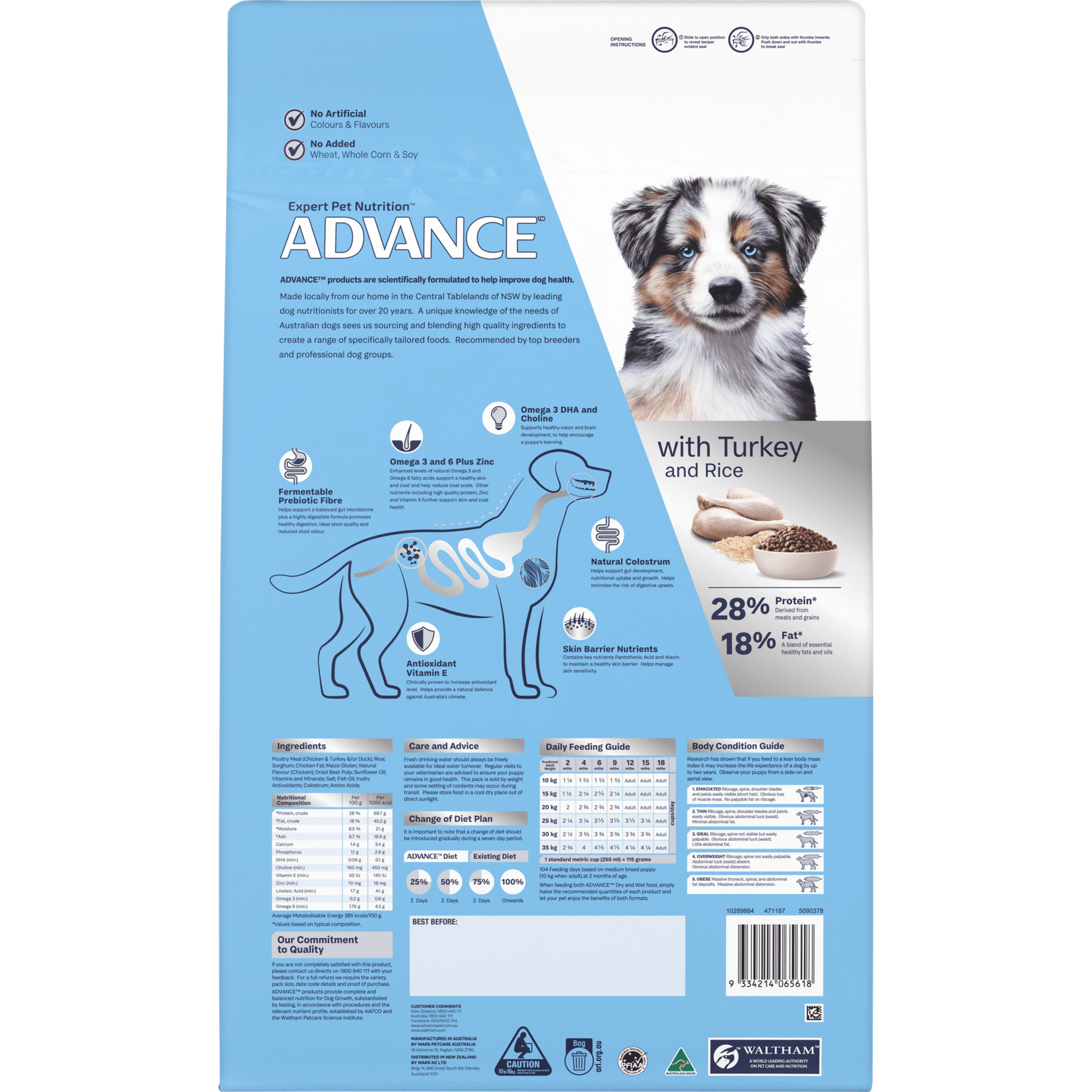 Advance Dry Dog Food Puppy Medium Breed Sensitive Skin and Digestive with Turkey and Rice - Woonona Petfoods
