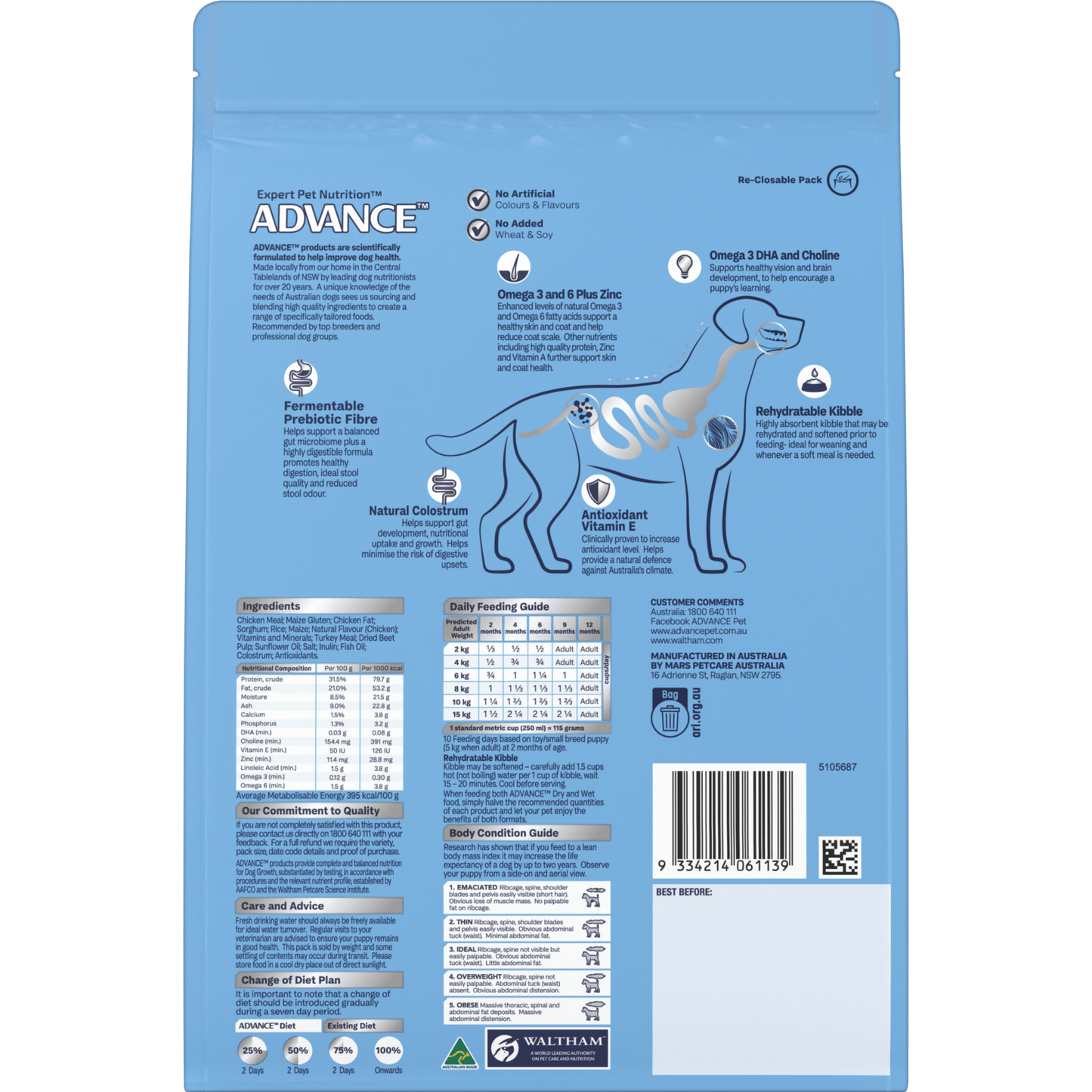 Advance Dry Dog Food Puppy Small Breed Chicken and Rice 800g - Woonona Petfoods