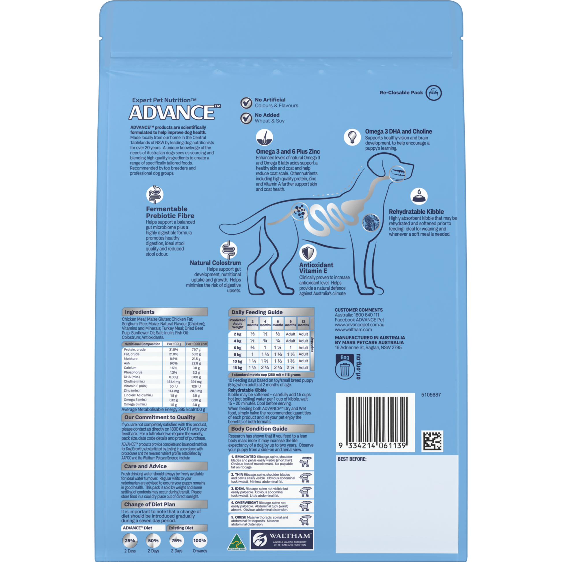 Advance Dry Dog Food Puppy Small Breed Chicken and Rice 800g - Woonona Petfoods