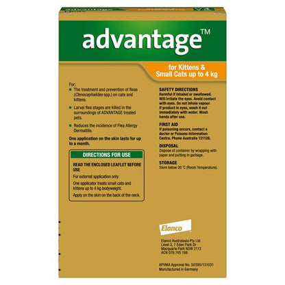 Advantage Cat 0 - 4kg Orange - Woonona Petfood & Produce
