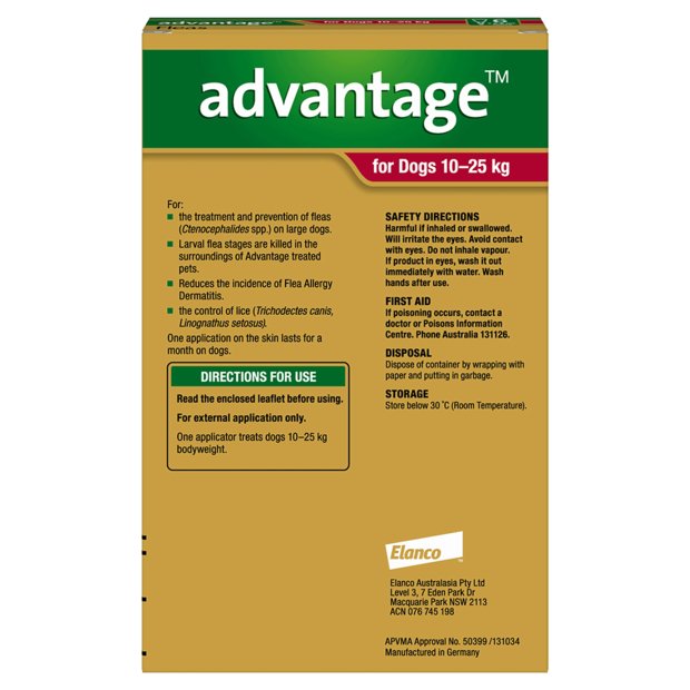 Advantage Dog 10 - 25kg Red - Woonona Petfood & Produce