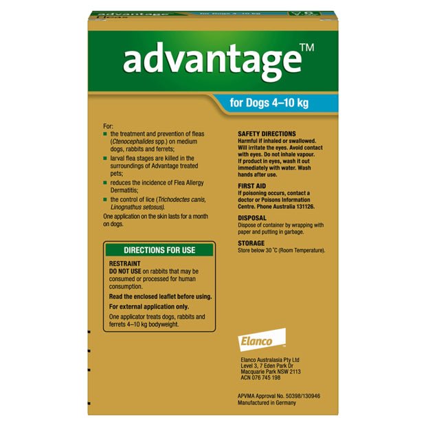 Advantage Dog 4 - 10kg Aqua - Woonona Petfood & Produce