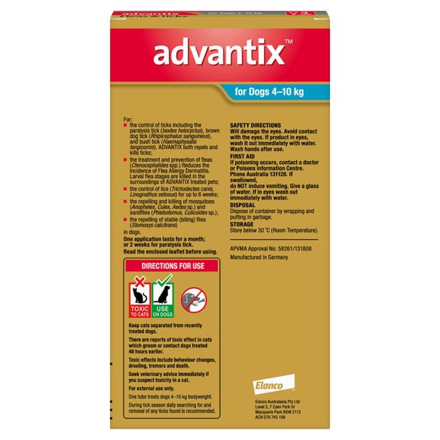 Advantix Dog Medium Blue 4 - 10kg - Woonona Petfood & Produce