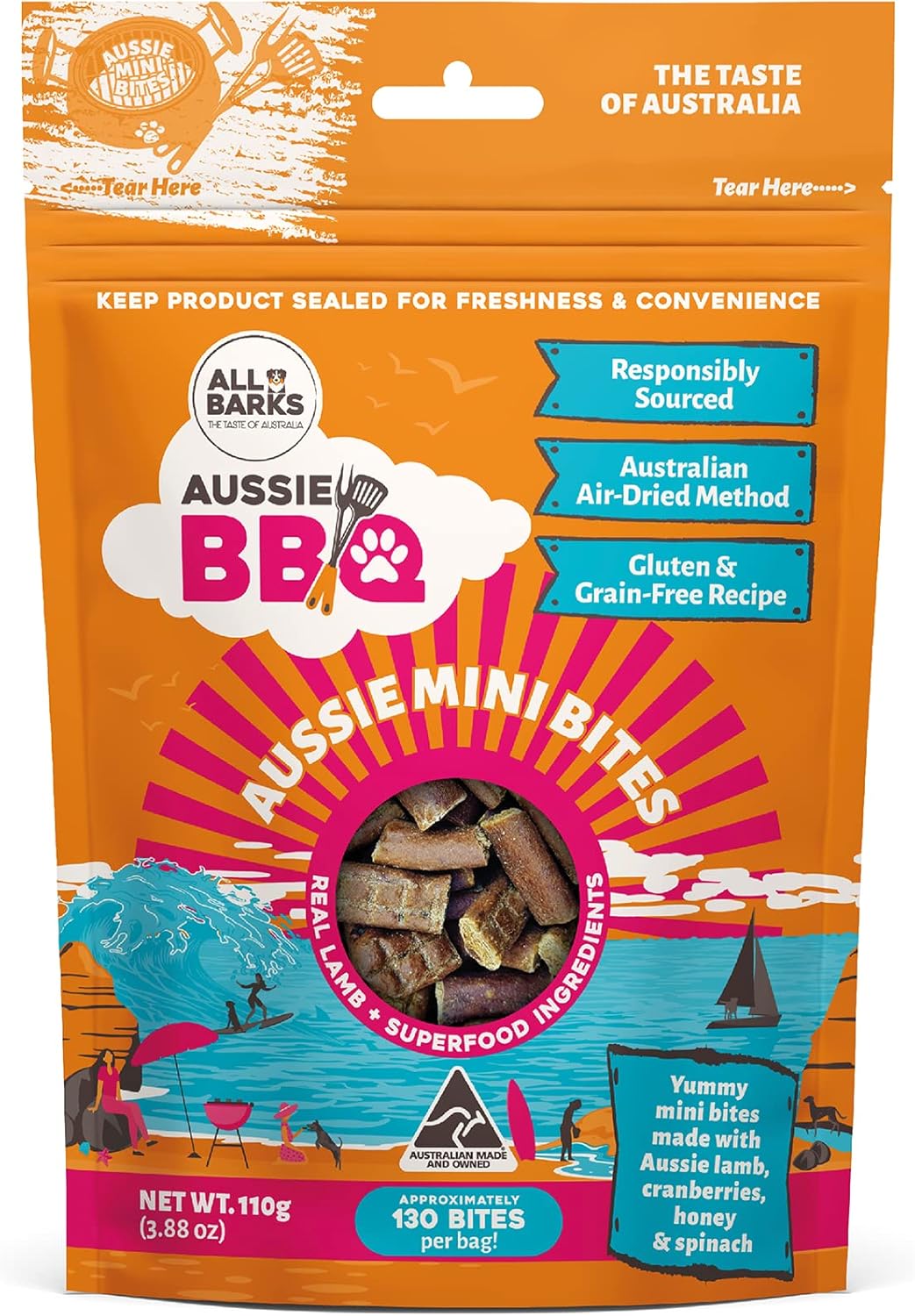 All Barks Aussie Mini Bites Lamb and Superfood Dog Treats 110g - Woonona Petfood & Produce