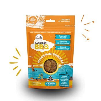 All Barks Aussie Mini Burgers Chicken and Superfood Dog Treats 110g - Woonona Petfood & Produce