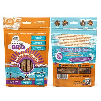 All Barks Aussie Mini Snags Beef and Superfood Dog Treats 110g - Woonona Petfood & Produce