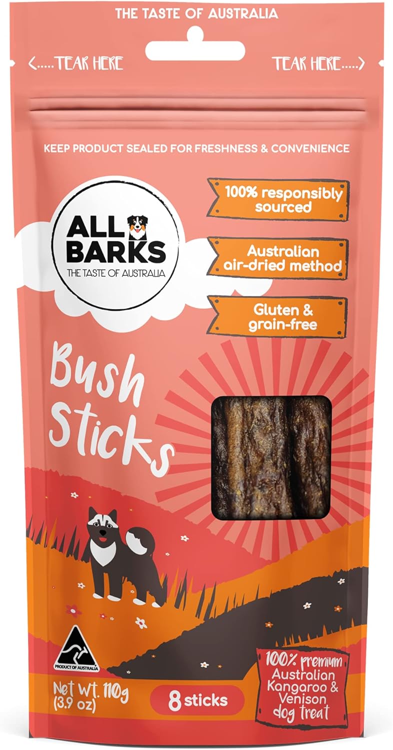 All Barks Bush Sticks Kangaroo and Venison Dog Treats 110g - Woonona Petfood & Produce