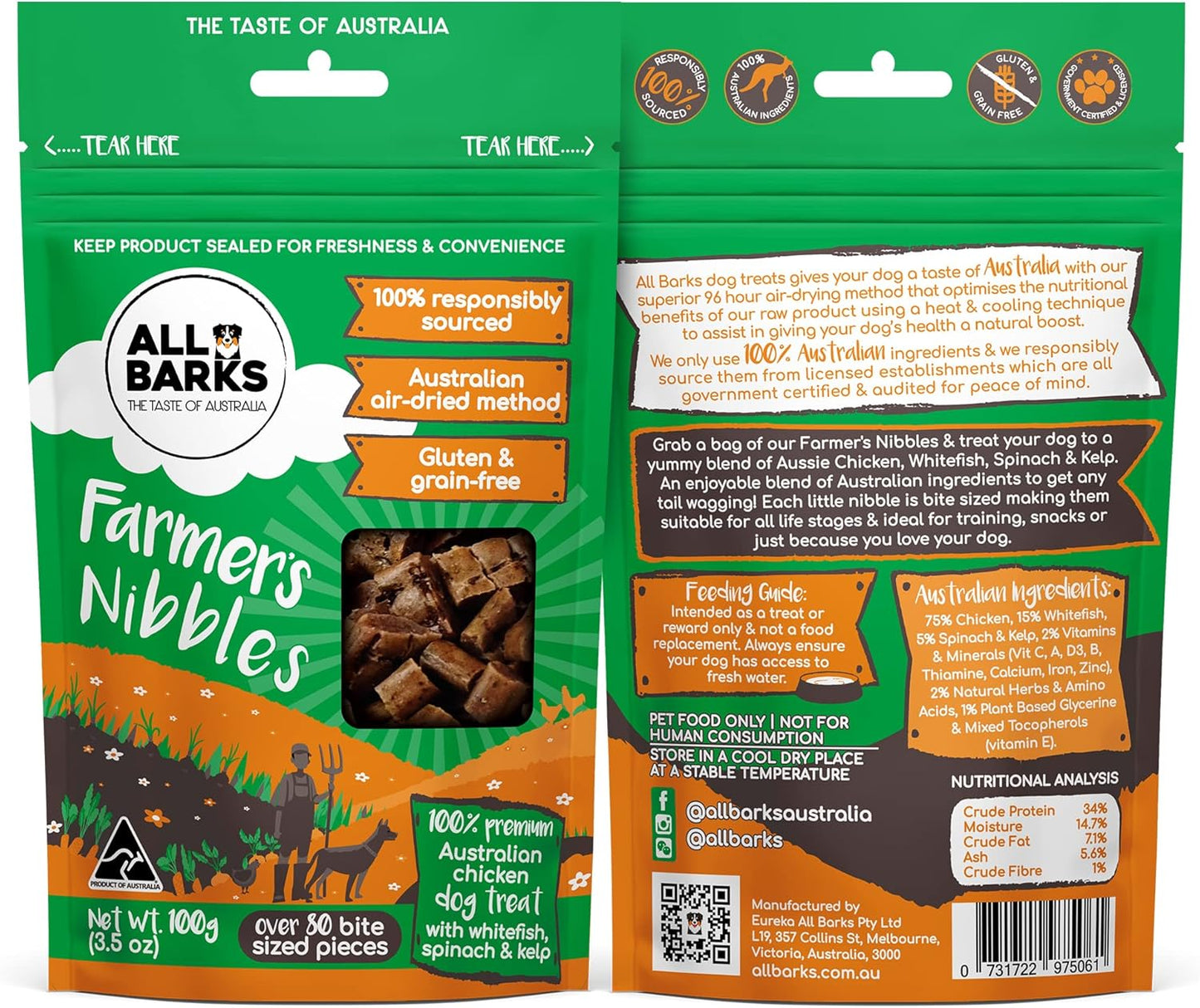 All Barks Farmers Nibbles Chicken Dog Treats 110g - Woonona Petfood & Produce