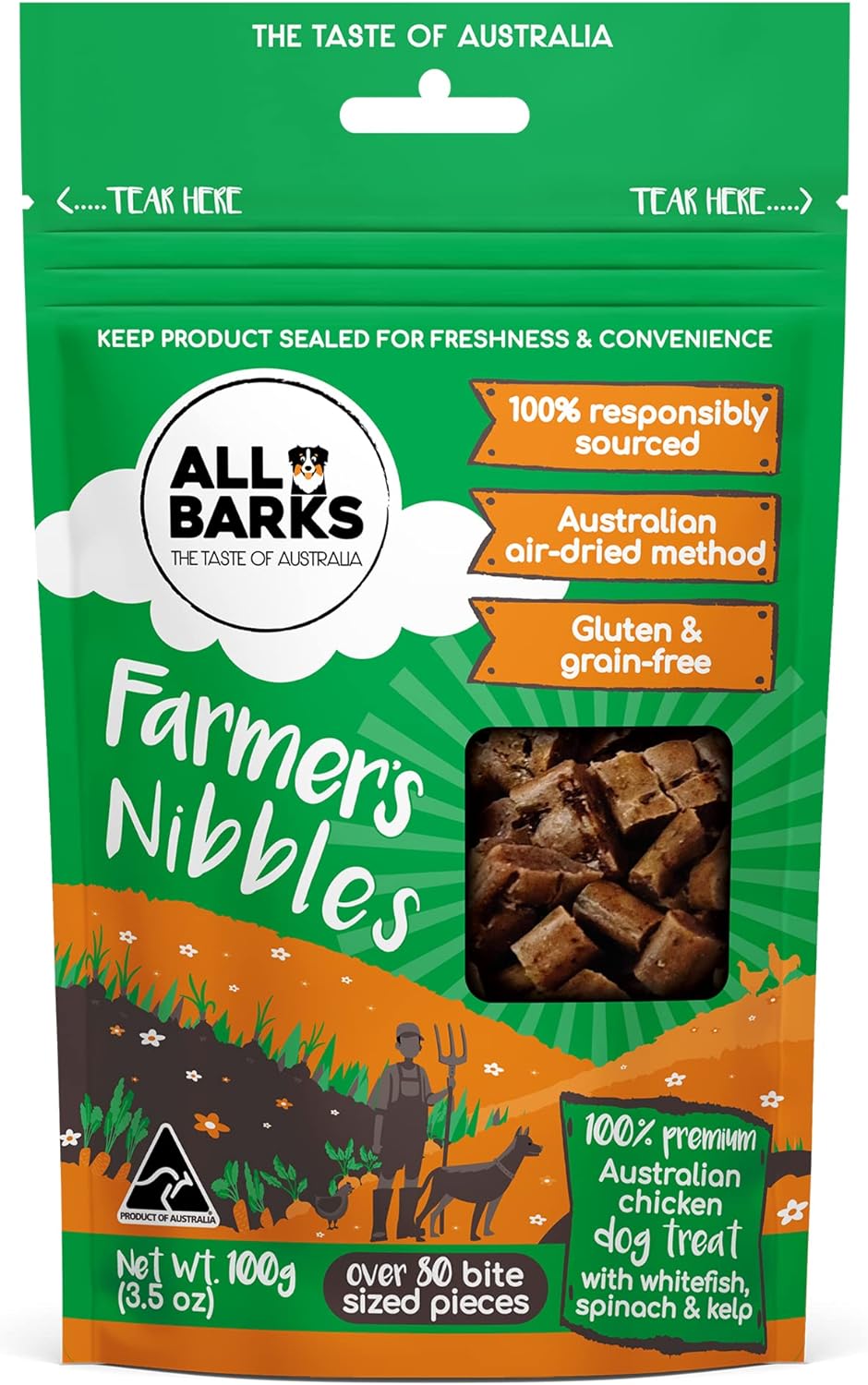 All Barks Farmers Nibbles Chicken Dog Treats 110g - Woonona Petfood & Produce