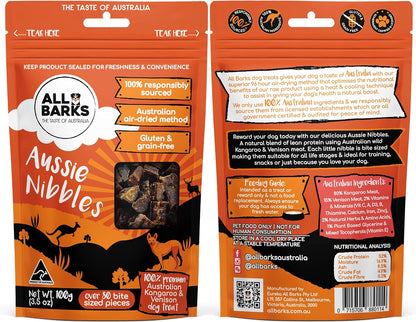 All Barks Nibbles Kangaroo and Venison Dog Treats 100g - Woonona Petfood & Produce