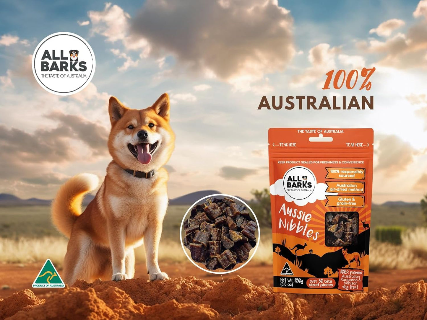 All Barks Nibbles Kangaroo and Venison Dog Treats 100g - Woonona Petfood & Produce