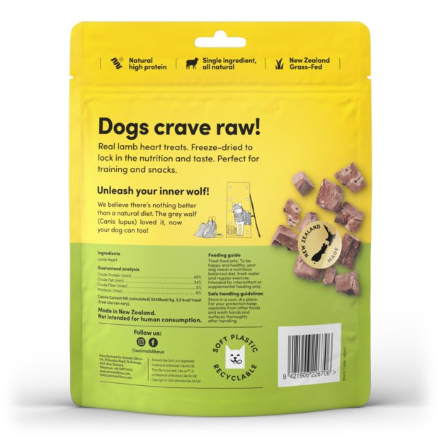 Animals Like Us Grass Fed Lamb Heart Freeze Dried Raw Dog Treats 85g - Woonona Petfood & Produce