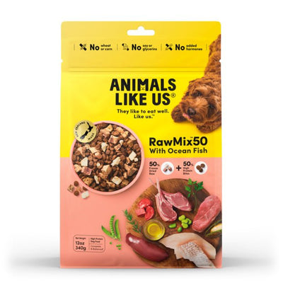 Animals Like Us Raw Mix 50 with Grass Fed Ocean Fish Freeze Dried Dog Food 340g - Woonona Petfood & Produce