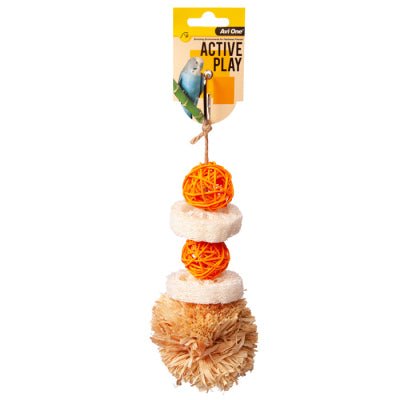 Avi One Bird Toy Pom Pom with Rattan Ball and Loofa 29cm - Woonona Petfood & Produce