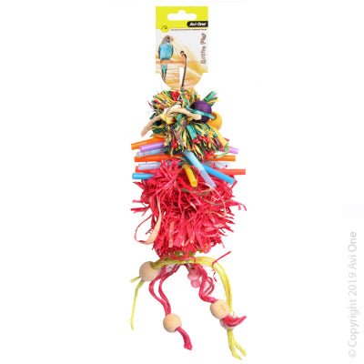 Avi One Bird Toy Raffia Pom Pom With Wooden Beads And Sisal - Woonona Petfoods