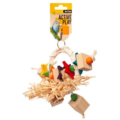 Avi One Bird Toy Rattan Hoop with Beads Star and Blocks 24cm - Woonona Petfood & Produce